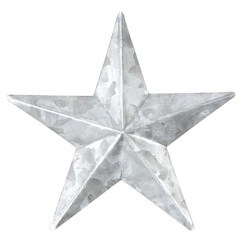 VHC Brands Patriotic Faceted Metal Star Galvanized Wall Hanging 4x4, Independence Day Decor, American Star Design, Distressed Appearance Metal Wall Hanging