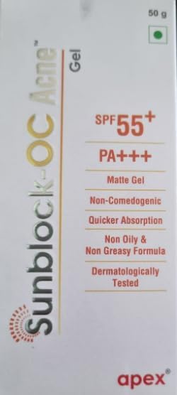 Sunblock Oc Acne SPF 55 sunscreen gel, 50 Gm