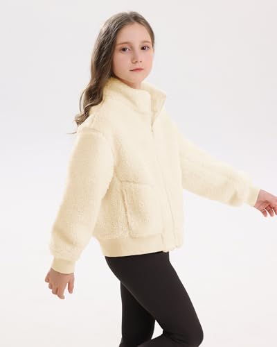 Stelle Girls Sherpa Jacket Fall Fleece Coat Full Zip Winter Fuzzy Outerwear with Pockets for 4-15 Years4