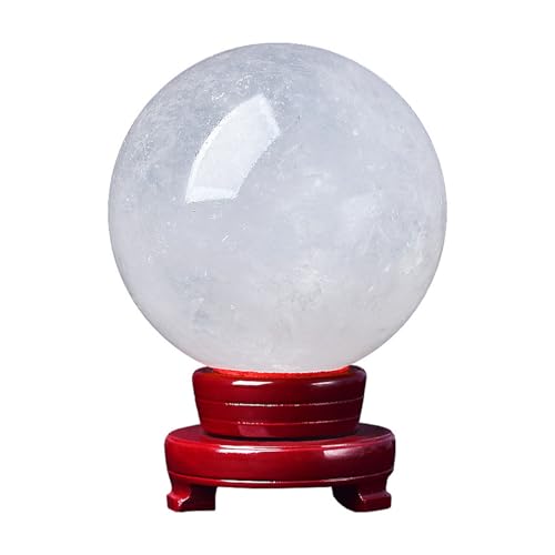 Esfera de cuarzo blanco con base de madera auténtica para decoración de interiores 2