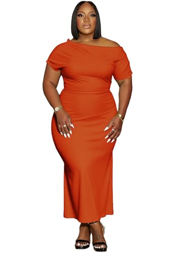 Image of YeGine Women Plus Size Bodycon Long Dress Off Shoulder Sexy Slim Elegant Dresses