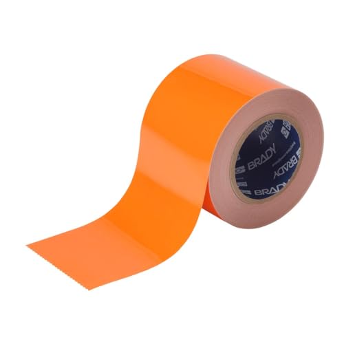 Image of Brady ToughStripe Floor Marking Tape - Orange, Non-Abrasive Floor Tape - 4 inch Width, 100' Length for Concrete, Harsh Conditions, Forklift, High Traffic Floors (104376)