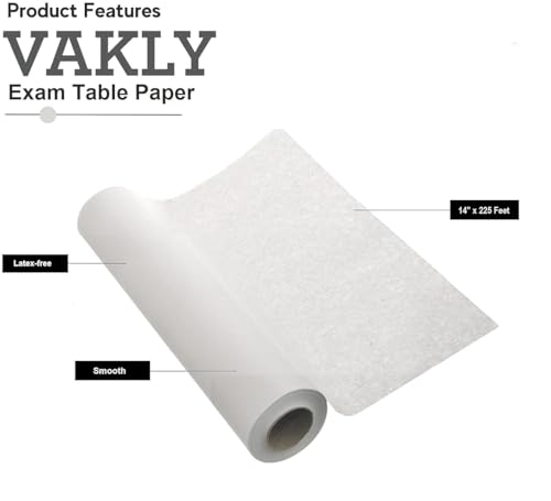 Image of Vakly Exam Table Paper Roll 14 in x 225 ft (2 Rolls) - Disposable Smooth Medical Barrier Paper for Doctors, Chiropractors, Massage Tables, Spas & Clinics