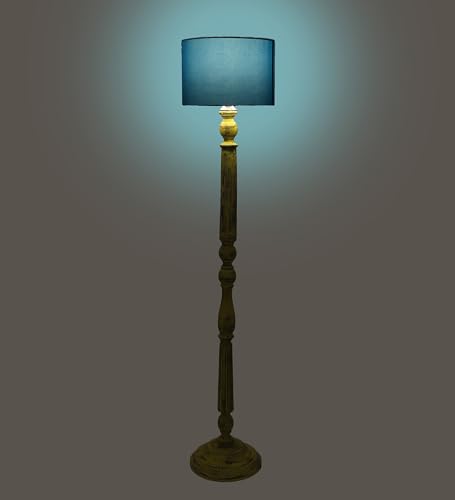 Image of tu casa Mango Wooden Floor Lamps with Aqua Shade for Home Decor, Bedrooms Corner, Living Room, Gifting, Diwali Decoration, Hall, Office, Study Room (Height: - 56 inch) - Bulb not Included
