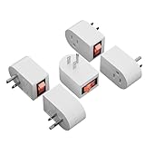HiFind Grounded Outlet Extender with ON/Off Switch (5 Pack), 3 Prong Single Port Power Adapter, Energy & Space Saving Wall Tap Plug with Red Indicator for Light & Small Appliance, ETL, White