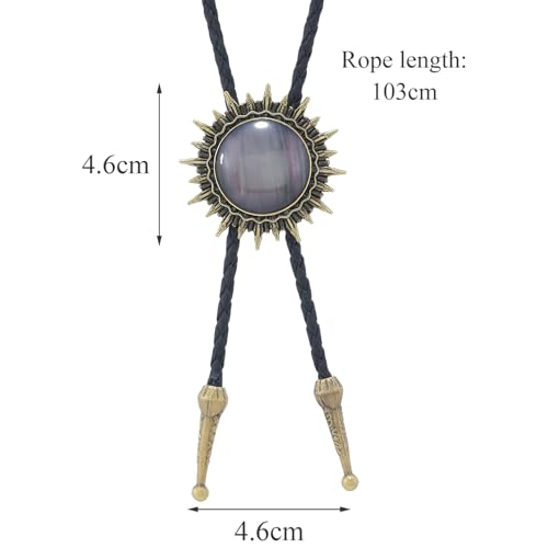 Image of Bolo Tie for Men Women Cowboy Turquoise Celtic Natural Tiger Eye Stone Longhorn Bull Western Leather Bolo Necktie