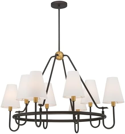 Minka-Lavery Bellforge 38" 8-Light Pendant - Legacy Brass and Dark Bronze with White Linen (Bulb Not Included)