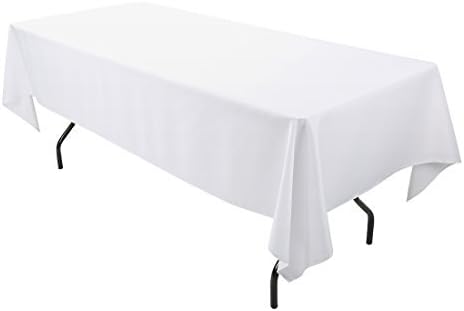 E-TEX 60 x 102-Inch Rectangular Tablecloth, 100% Polyester Washable Table Cloth for 6Ft. Rectangle Table, White