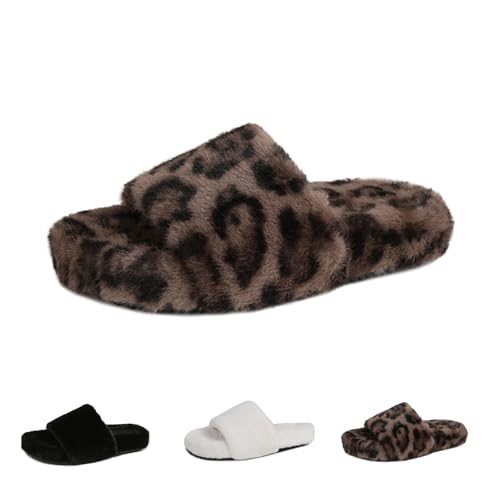 Women's Fuzzy Slippers, Flop Open Toe Cozy House Memory Foam Sandals Slides, Casual Flat Fluffy House Slippers
