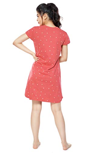 Image of ZEYO Women's Cotton Night Dress Star Printed Brown Knee Length Night Gown 5316