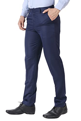 Image of MALENO Men's Slub Effect Solid Trouser | Classic Slim Fit Formal Trousers for Men | Slim Fit Trousers for Men