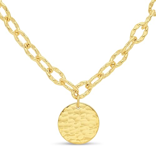 Collier personnalisé médaille martelée plaqué or - Bijou femme anniversaire