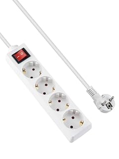 GRIFEMA Ciabatta Multipresa con 4 Prese e Interruttore, 3500 W, 16 A, 1,5 m, Bianco, Protezione Bambini, Prese Orientate a 45°, Evita Consumi Fantasma