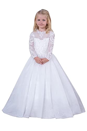 BABYONLINE D.R.E.S.S. Robe de Communion Longue Luxe Filles Robe Princesse Chic en Dentelles Florales Robe de Mariée bohème Ivoire 6 Ans Cover