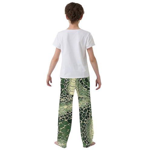 Boys' Pants Green Snakeskin Texture Long Bottoms Jogger Pants Elastic Waist Trousers with Pockets S-XL3