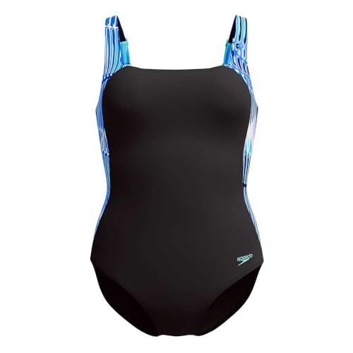 Speedo Women's Shaping Lunalustre Printed One Piece Swimsuit | Shapewear | Beach and Holiday Swimwear Swimwear, Indigo Glow, 46
