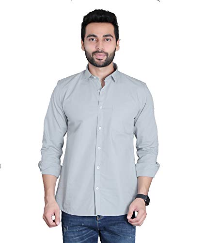 Image of Fifth Anfold Men's Pure Cotton Solid Color Mandarin Collar Full Sleeve Casual Wear Shirt, Office Wear for Men