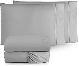 Jogo de Lençol 4 Peças com Ponto Palito 400 Fios Toque Macio (Cinza, Queen)