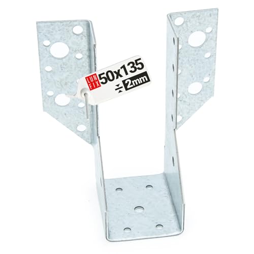 Connecteur poutre bois 50x135 mm Typ A, support acier galvanisé 2 mm, equerre fixation robuste, sabot de charpente pour menuiserie, assemblage, charpente et...