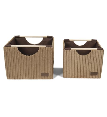 Image of OBSESSIONS Compact and Durable Set of 2 Foldable Laundry Baskets ? Maximize Space with Multi-Storage Design, Easy to Use and Travel-Friendly, Camel Color,Dimensions (W)32 x (L)33 x (H)24 cm