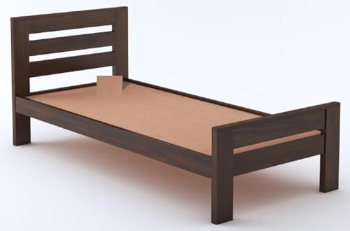Image of BM WOOD FURNITURE Single Size Sheesham Wood Bed for Bedroom with 2 Years Warranty | Office Furniture | Living Room Cot | Wooden Bed | Daybed |Traditional Beds | Bedroom Furniture |Walnut Finish