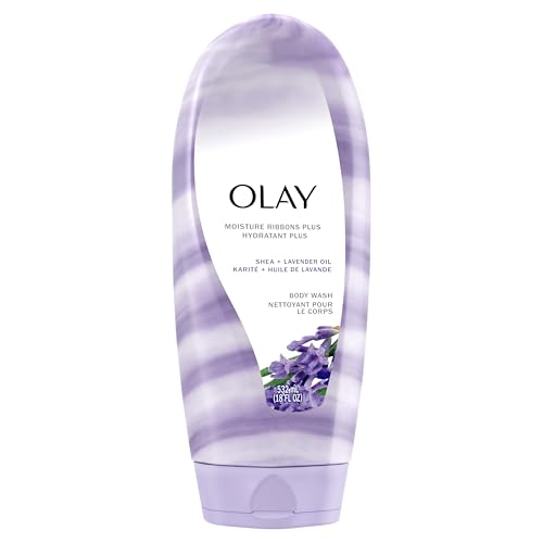 Olay Body Wash for Women, Moisture Ribbons Plus, Deep Conditioning & Moisturizing Formula, Long Lasting Smooth Soft Skin, For All Skin Types, Shea Butter & Lavender Oil Scent, 18 fl oz