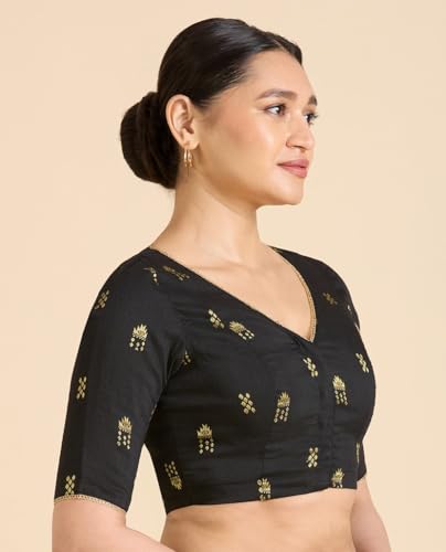 Image of Studio Shringaar Women's Handloom Cotton Silk Readymade Saree Blouse