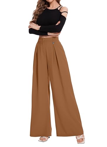 FUNYYZO Women Palazzo Pants High Elastic Waisted Business Work Long Trousers Wide Leg Loose Casual Pants
