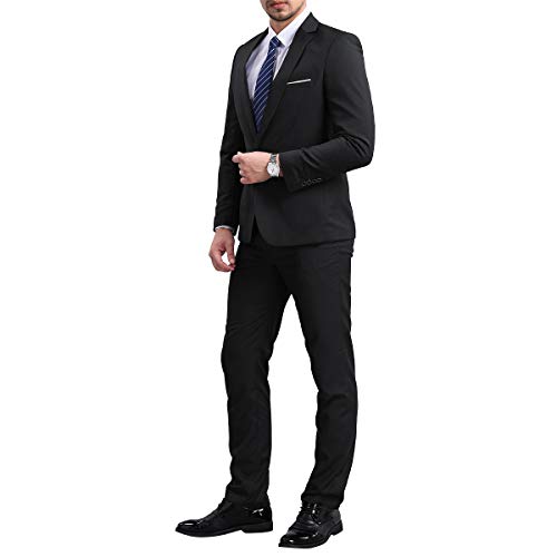 YFFUSHI Men's Slim Fit 2 Piece Suit Solid One Button Casual Formal Wedding Blazer Jacket Pants Set4