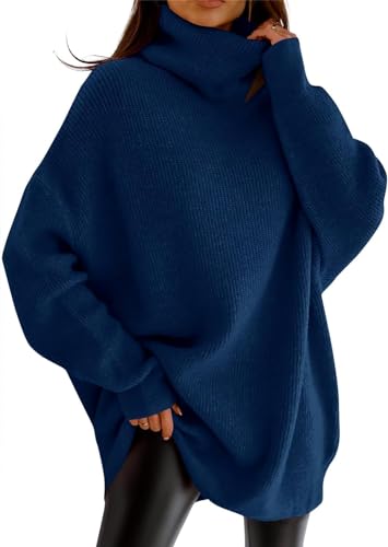 Image of Womens Turtleneck Oversized Sweater Batwing Chunky Pullover Sweater Casual Fall Loose Knit Jumper Top