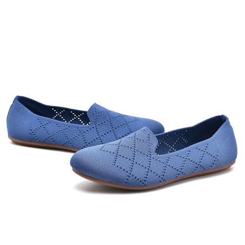 Image of poemlady Women's Ballet Flat Shoes Dress Shoes Knit Round Toe Slip On Ballerina Walking Flats Shoes for Woman Low Wedge Casual