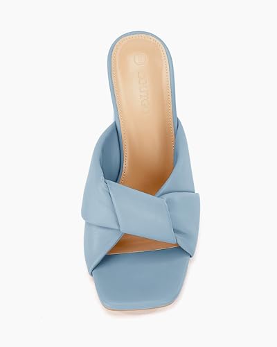 Image of Coutgo Womens Chunky Heeled Mules Puffy Knot Square Open Toe Slip On Sandals Summer Evening Party Prom Shoes