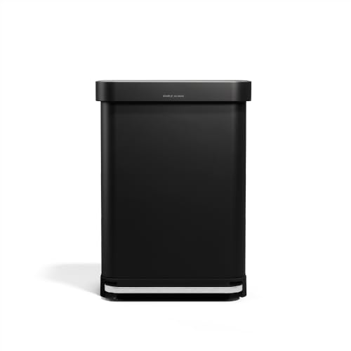 Image of simplehuman Rectangular Pedal Bin, 55L Kitchen Bin, Liner Rim System, Liner Pocket®, 150,000-Step Pedal, Lid Shox® Silent Close, Matte Black Steel