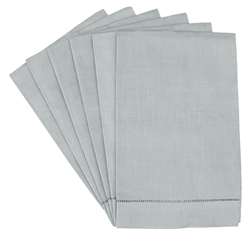 Cleverdelights Gray Hemstitched Hand Towels - 6 Pack - 14" X 22" - 55/45 Linen Cotton Blend #TOP8