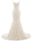 HUINI Abendkleider Meerjungfrau Lang Hochzeitskleider Spitzen Brautkleider Standesamt Ballkleider Quinceanera Partykleider Champagne 32