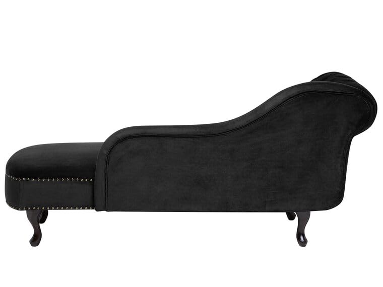 Image of Velvet Modern Chesterfield Chaise Lounge Couch 166 X 63 X 76 for Your Loving Space (Black, Right Arm)