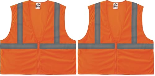 Image of Ergodyne GloWear Hi-Vis Safety Vest - Type R, Class 2, Orange, Mesh, Zipper, Regular Fit, Adult, Unisex, Safety Vest
