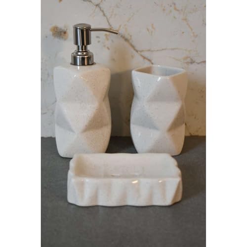 Sindri White Bathroom Set of 3 - Brown Marble -