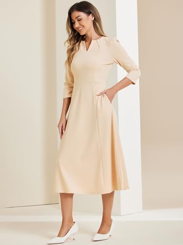 Image of Allegra K Womens 3 /4 Sleeve A-Line Business Work Formal Midi Dress
