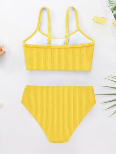 Image of Girl's 2 Piece Swimsuit Solid Spaghetti Strap Bikini Sets Beach Bathing Suit Swimwear for Teen Kids