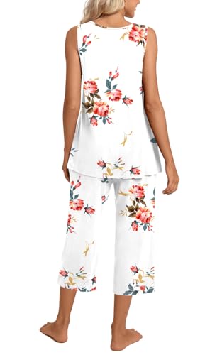 Image of TAOHUADAO Womens Summer 2 Piece Pajama Sets, Sleeveless Tops with Capri Pants, Lounge Ladies Pjs Sets with Pockets