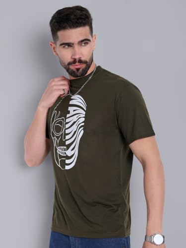 Image of Go Devil Men's Green 100% Polyester Printed T-Shirt | Half Sleeve, Regular Fit Casual Wear for Men