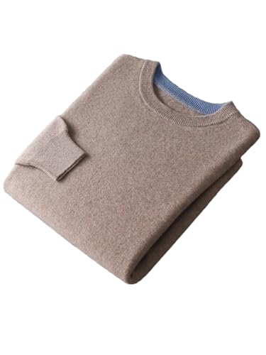 Men's Merino Wool Soft Contrasting Colors Round Neck Loose Long Sleeve Cashmere Sweater