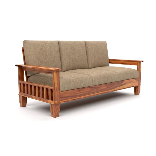 Image of Solid Sheesham Wood 5 Seater Sofa Set for Living Room | (3+1+1) Stylish & Durable Five Person Wooden Sofa | Elegant 5 Seater Sofa for Home & Office Furniture (Joren Honey, 5 Seater)
