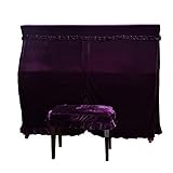 LekLai Housse de Piano Classique Pleine Pleuche Ornée de Pour Piano Vertical Droit/Violet/Piano Cover/L+Double Stoole Cover