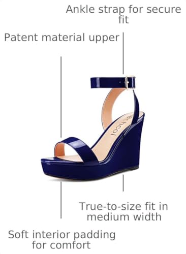 Image of Aachcol Women Platform Wedge Sandals Round Peep Open Toe Ankle Strap Slingback Two-Piece Chunky Block High Heel Dress Shoes Pumps Party Patent 4 Inch