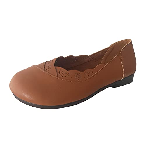 Yowablo Damenmode, einfarbige Lederoberfläche, geschnitzte, flache,...