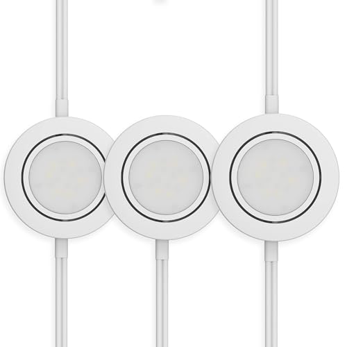 Getinlight LED Puck Lights 3-Pack, 2.75" Metal Housing, Wall-Dimmer Compatible, 2700K Warm White, White Finish, Plug-in or Hardwired, ETL Listed, IN-0107-3