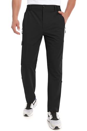 Mens Travel Pants Lightweight Stretchy Hiking Pant Elastic-Waist Breathable Quick-Dry for Casual Outdoor