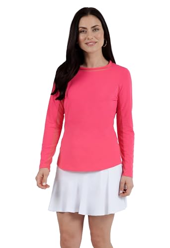 IBKUL Athleisure Wear Sun Protective UPF 50+ Icefil Cooling-Long Sleeve Crew Neck with Mesh-83000 Watermelon/Solid/L